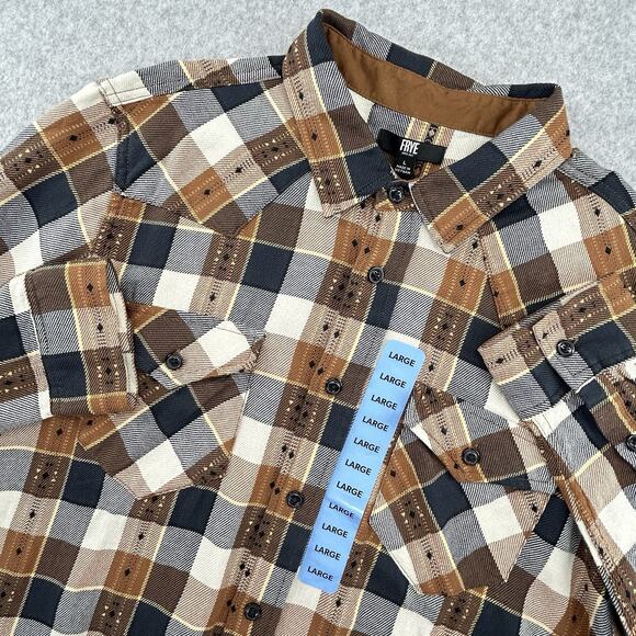 Frye Jacquard Flannel Shirt Men's Size Large Brown Plaid Button Up NEW Read - Picture 2 of 14
